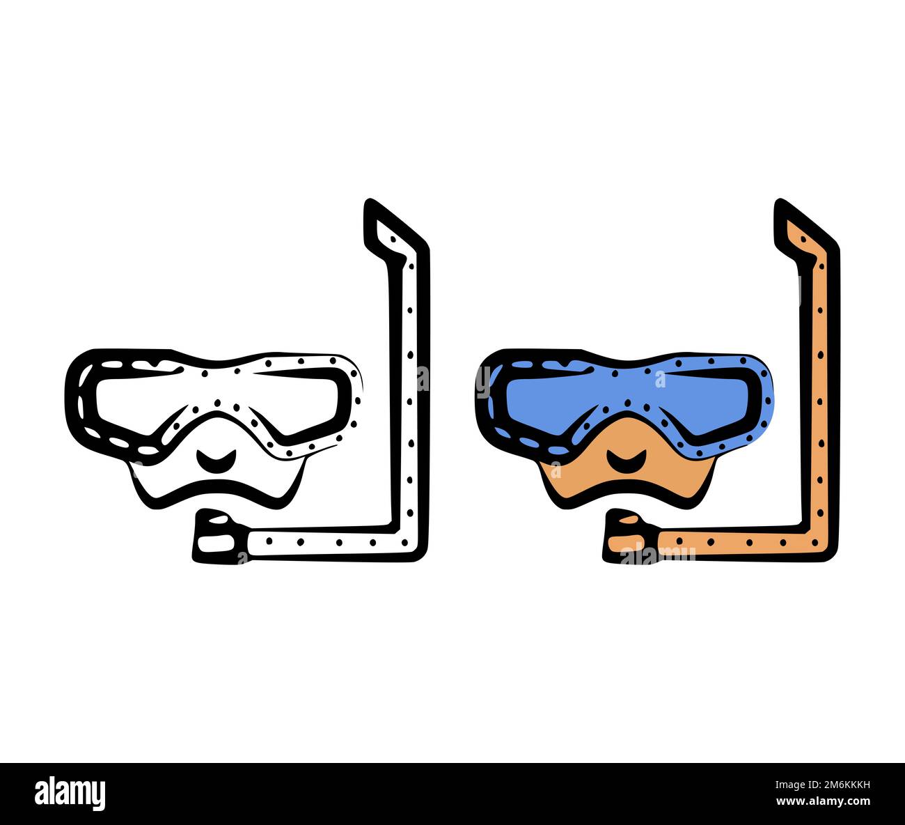 Illustrazione vettoriale di una maschera subacquea disegnata a mano su sfondo bianco Foto Stock
