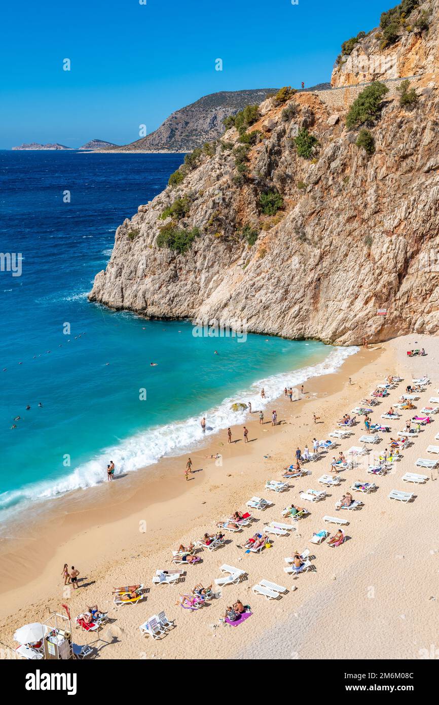 Spiaggia di Kaputas, una delle migliori spiagge della Turchia, Mar Mediterraneo. Foto Stock
