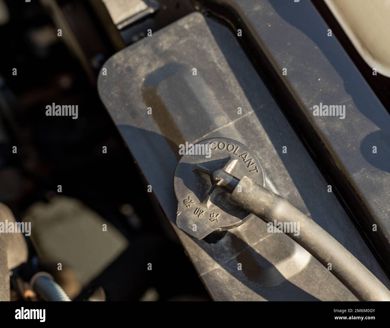 Acqua del liquido di raffreddamento del radiatore nel vano motore Foto Stock