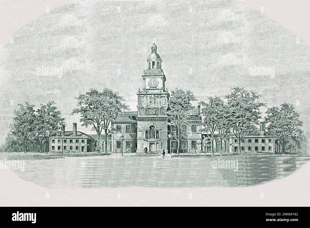 Independence Hall da vecchi soldi americani Foto Stock