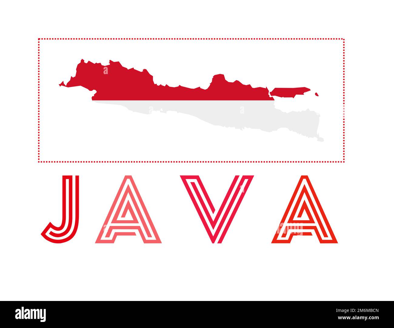 Logo Java. Mappa di Giava con nome dell'isola e bandiera. Illustrazione accattivante del vettore. Illustrazione Vettoriale