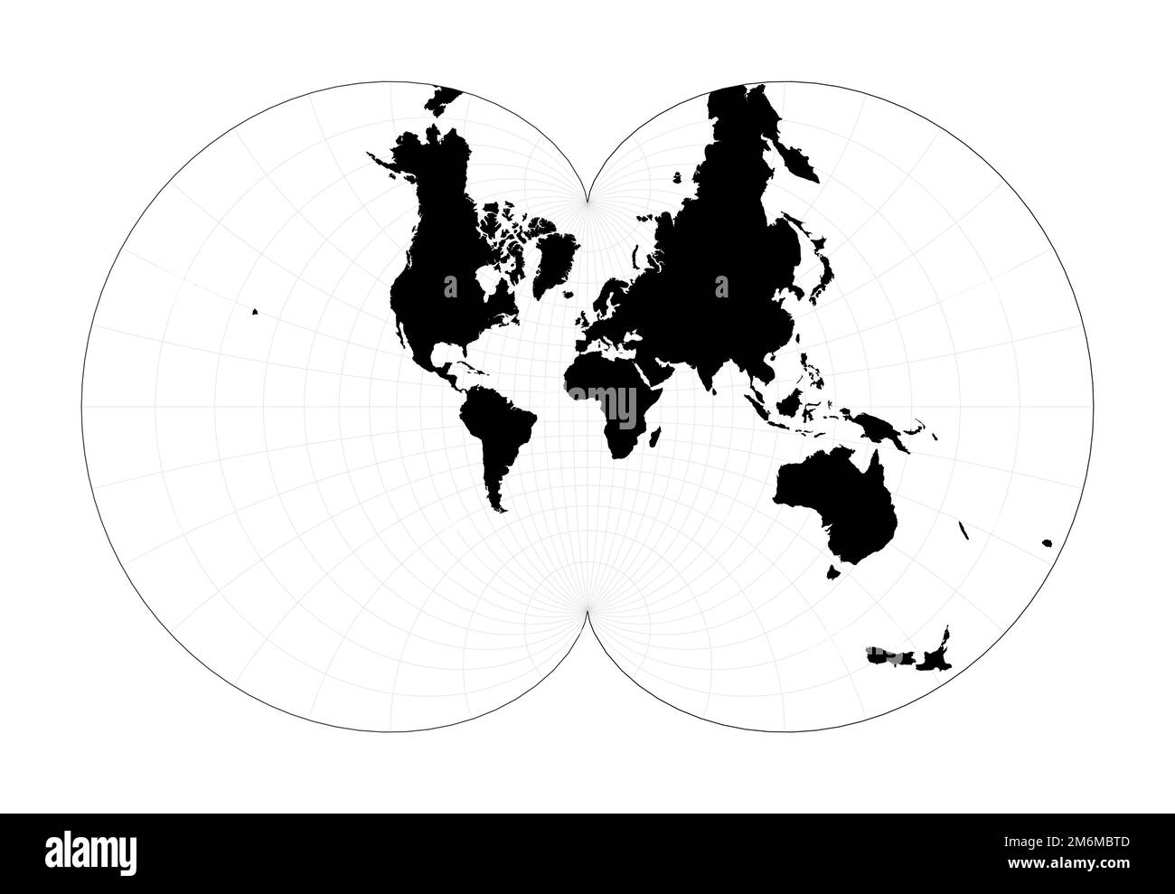 Mappa del mondo con linee di latitudine. Proiezione conforme di Eisenlohr. Mappa geografica del mondo pianeggiante con linee reticolari. Illustrazione vettoriale. Illustrazione Vettoriale