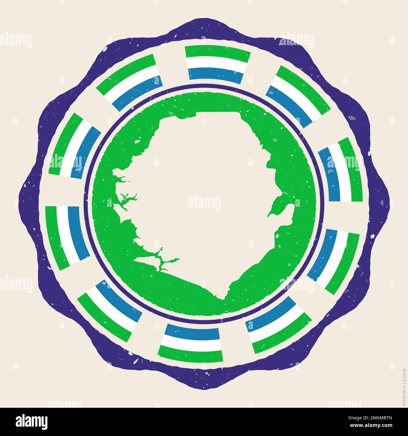 Segno vintage della Sierra Leone. Logo rotondo grunge con mappa e bandiere della Sierra Leone. Incredibile illustrazione vettoriale. Illustrazione Vettoriale