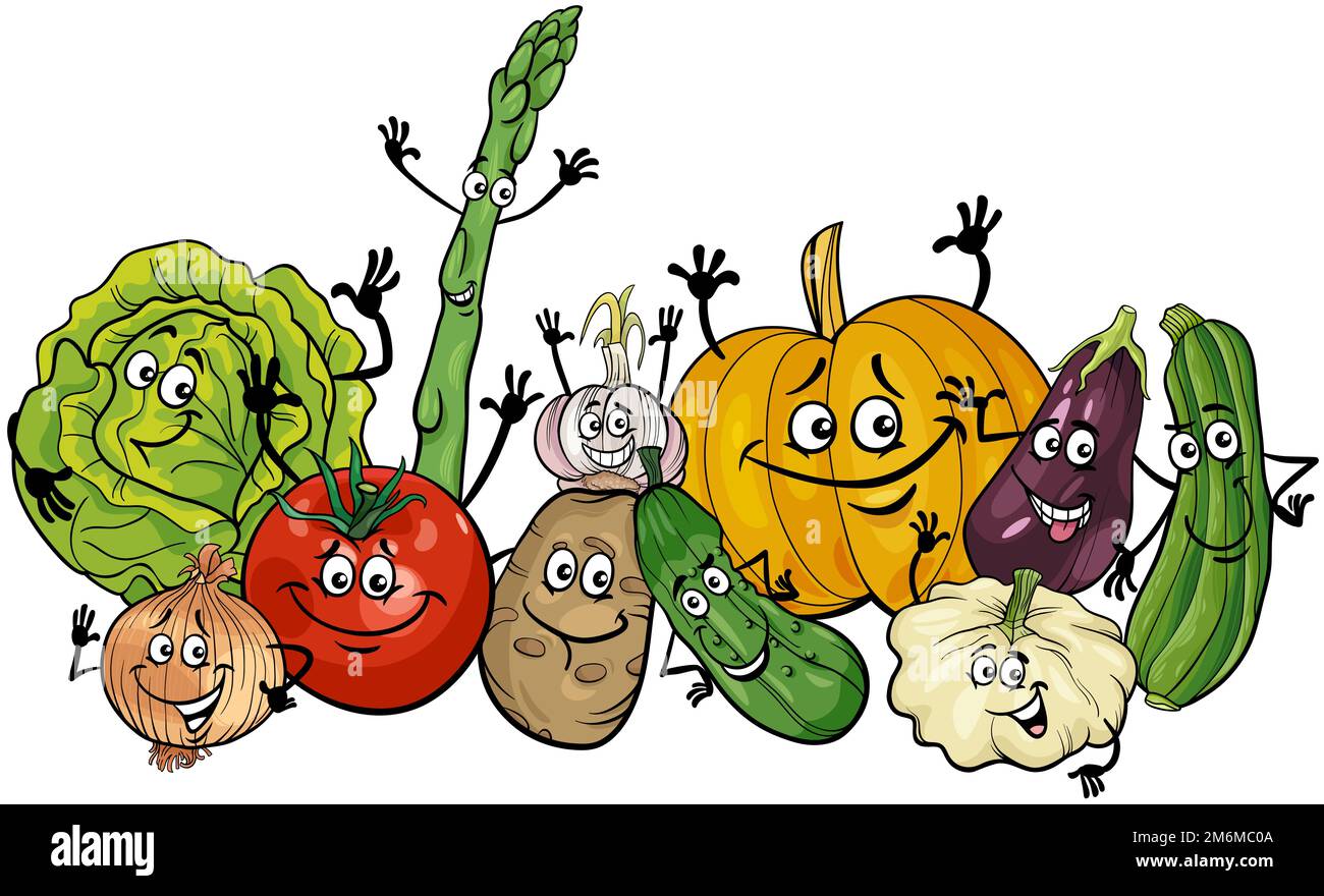 Divertente cartone animato verdure fumetti gruppo di personaggi Foto Stock
