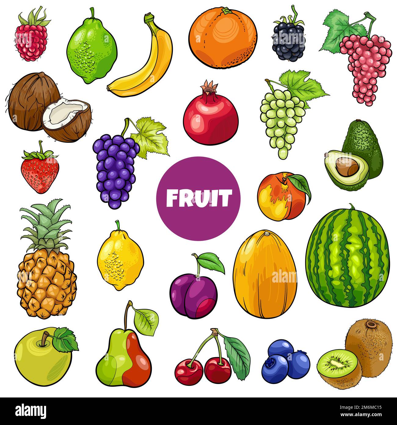 Set di oggetti di frutta fresca cartoon Foto Stock