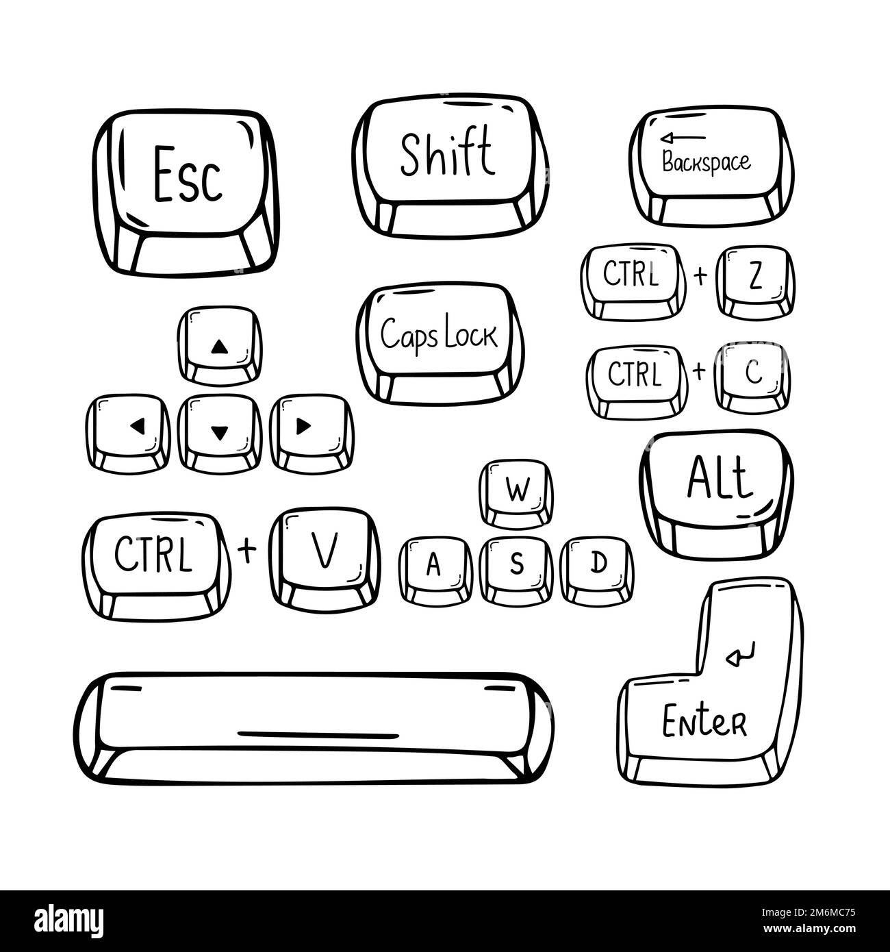 Impostare la disposizione dei tasti, i quattro tasti cursore su, giù, sinistra e destra nella zona dei tasti cursore, i tasti freccia o i tasti di spostamento del cursore sono pulsanti su un computer Illustrazione Vettoriale