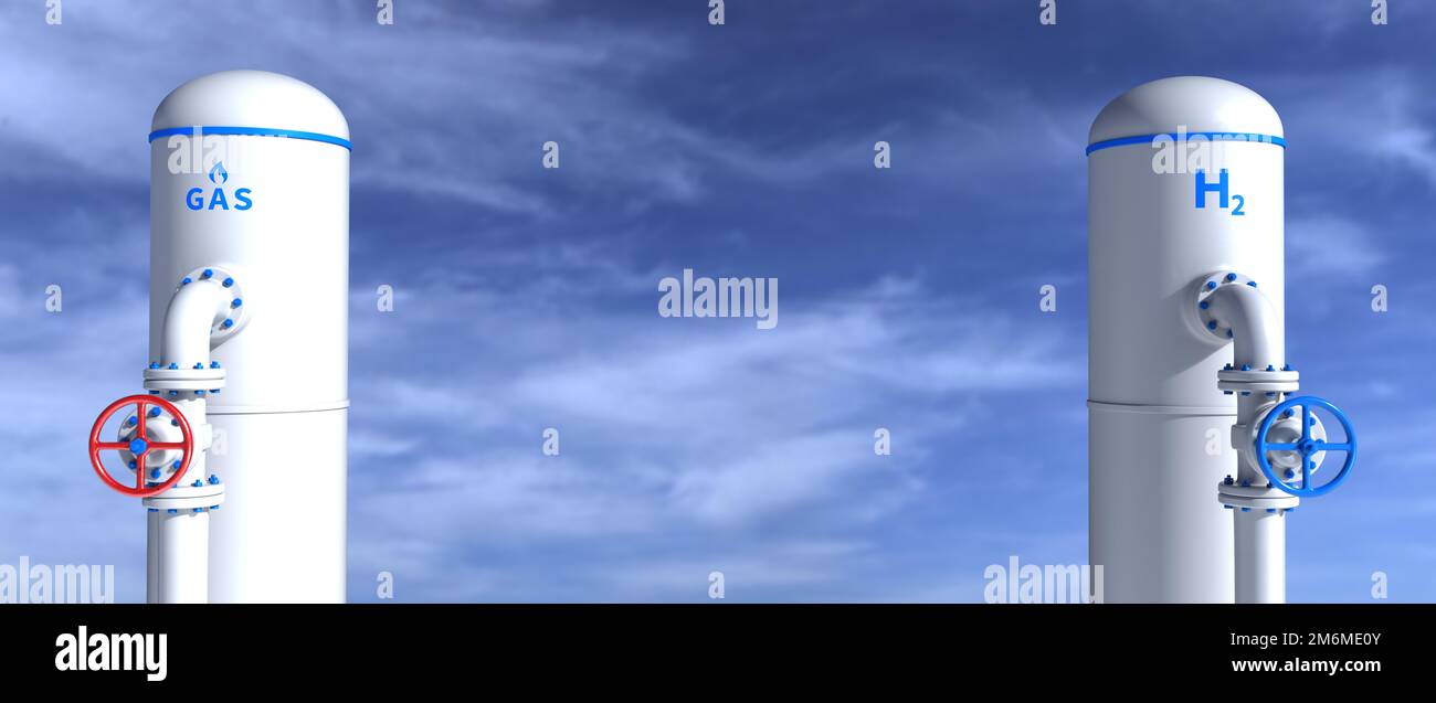 H2 serbatoi di idrogeno e gas Foto Stock