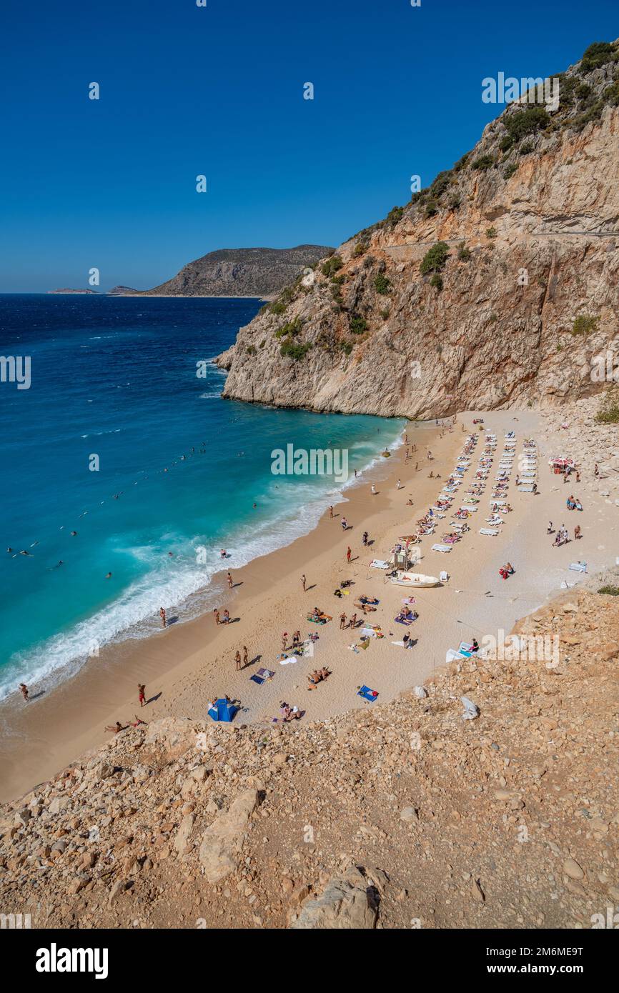 Spiaggia di Kaputas, una delle migliori spiagge della Turchia, Mar Mediterraneo. Foto Stock