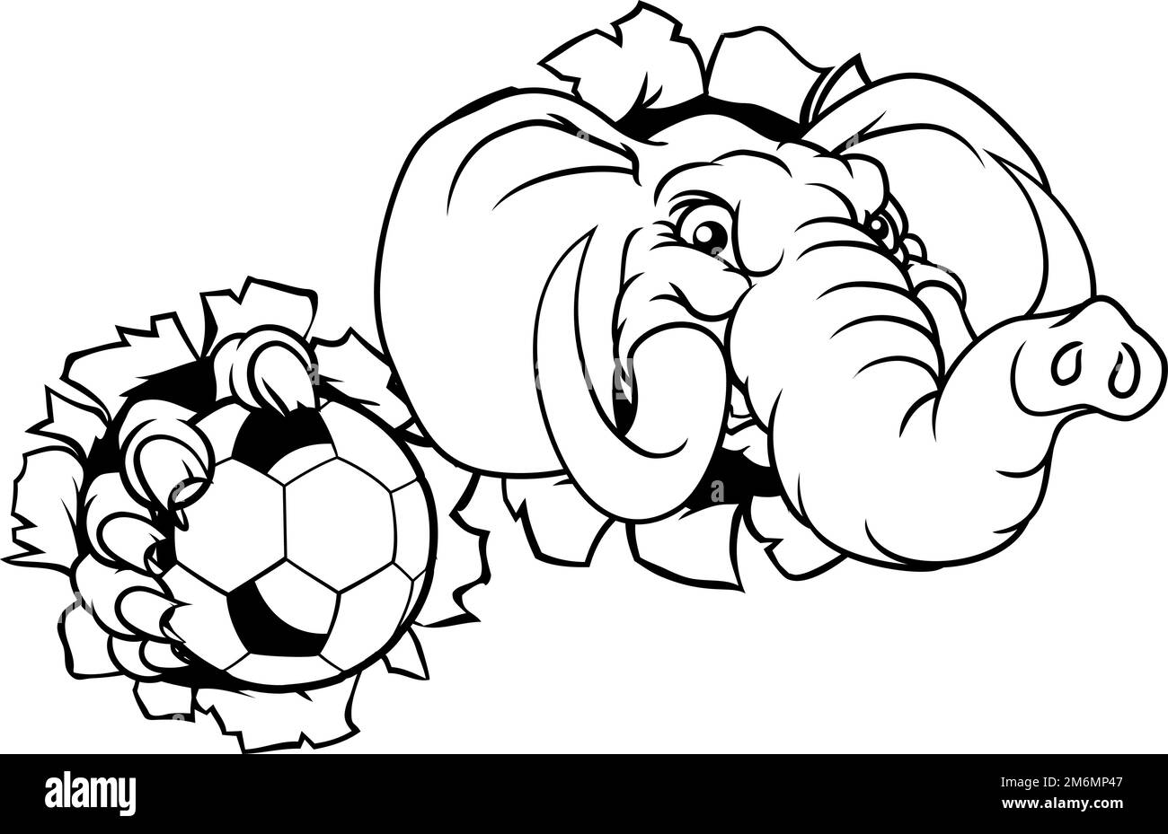 Elefante Calcio palla Sport animale mascotte Illustrazione Vettoriale