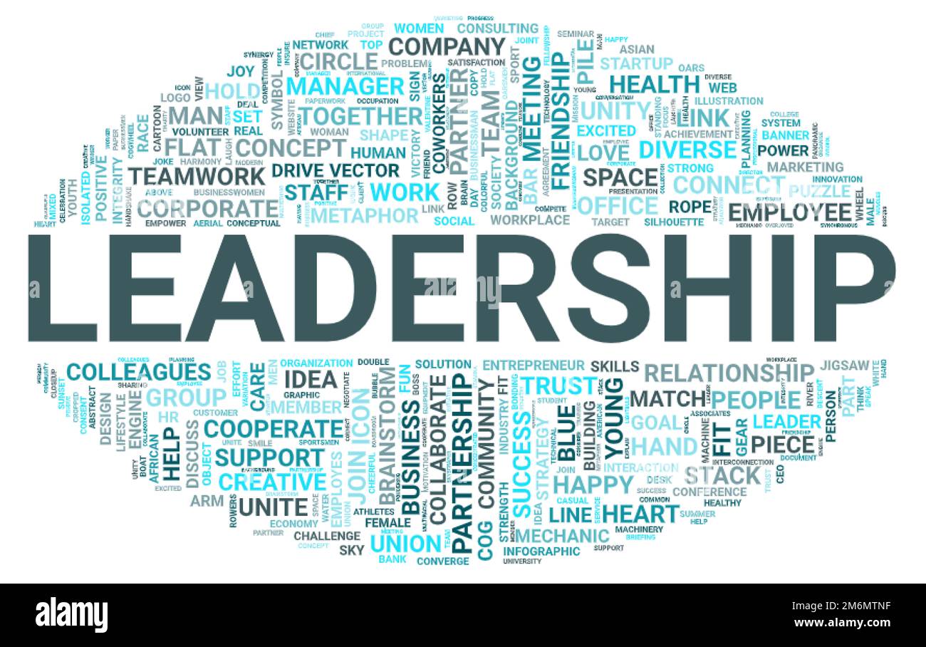 Concetto di cloud parola di leadership su sfondo bianco Foto Stock