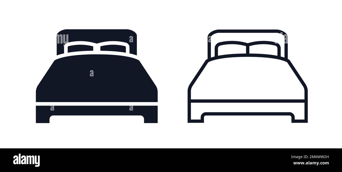 Simbolo della mobilia del letto e letto matrimoniale o icona di illustrazione del vettore di soggiorno di notte Illustrazione Vettoriale