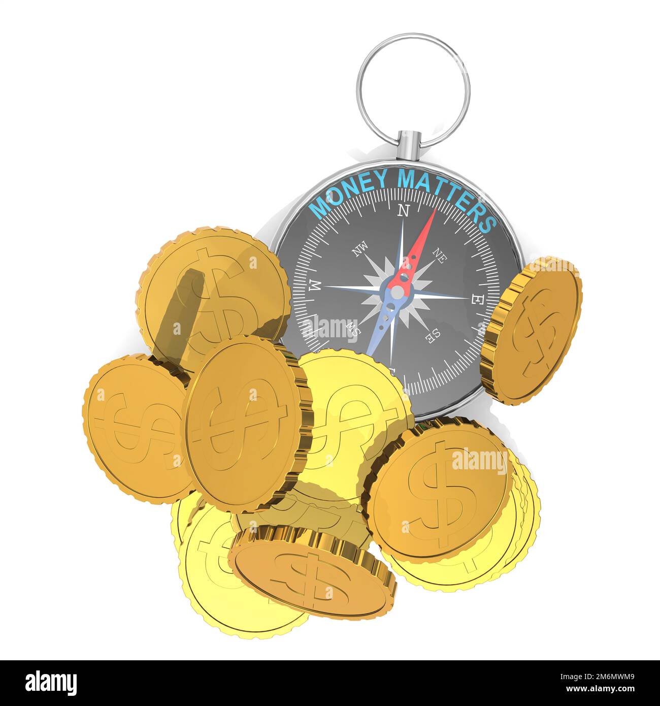 Il denaro conta il concetto con bussola e monete d'oro Foto Stock