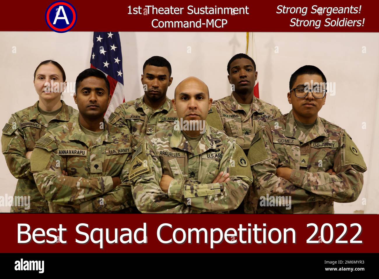 CAMP BUEHRING, Kuwait - squadra 6 degli Stati Uniti Army Central Best Squad Competition 2022 del 1st Theater Sostainment Command-Main Command Post. Foto Stock