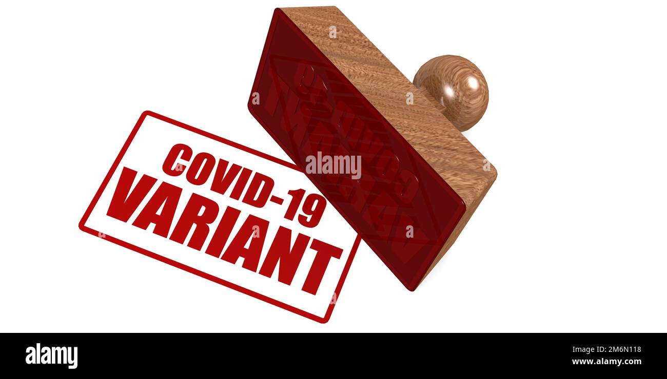 Francobollo in gomma con la parola variante Covid-19 Foto Stock