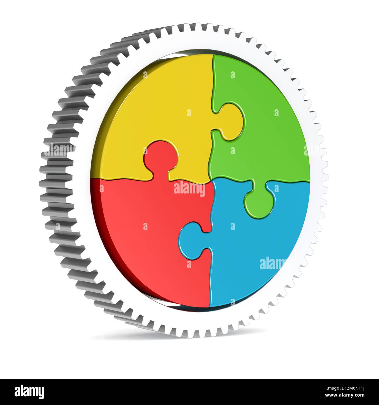 Puzzle ingranaggio di metallo isolato. Concetto di creatività aziendale Foto Stock