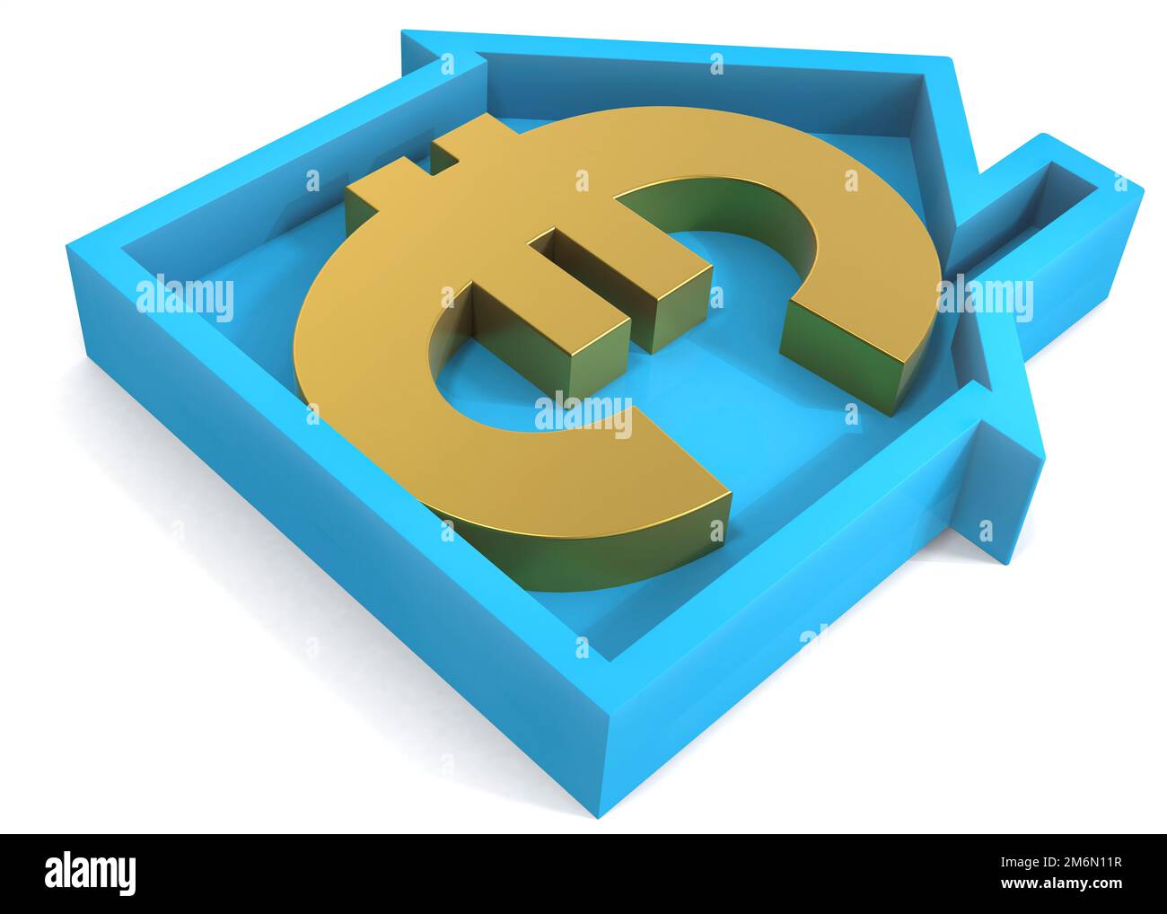 Casa blu con segno Euro Foto Stock