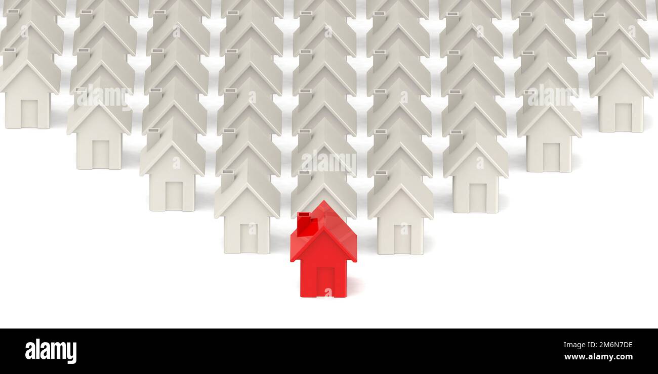 Casa rossa tra l'immobile bianco Foto Stock