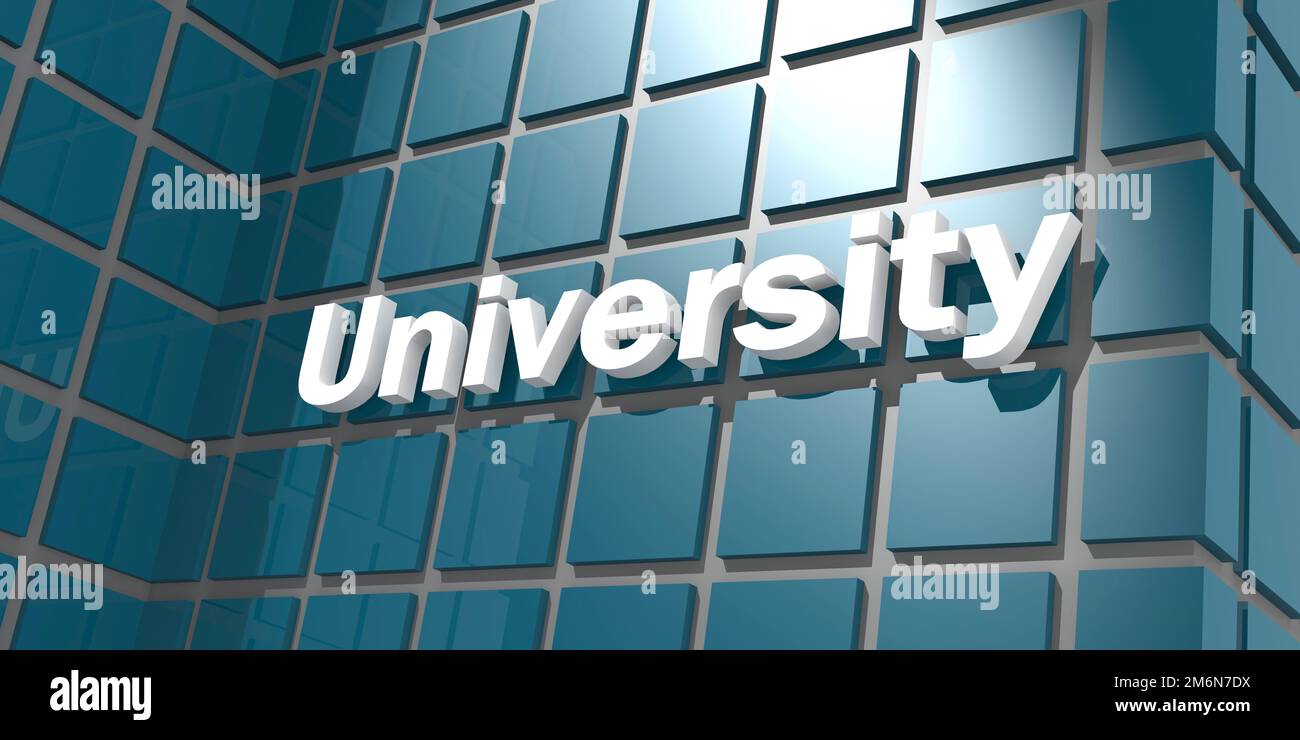 Facciata dell'edificio con il cartello dell'Università Foto Stock