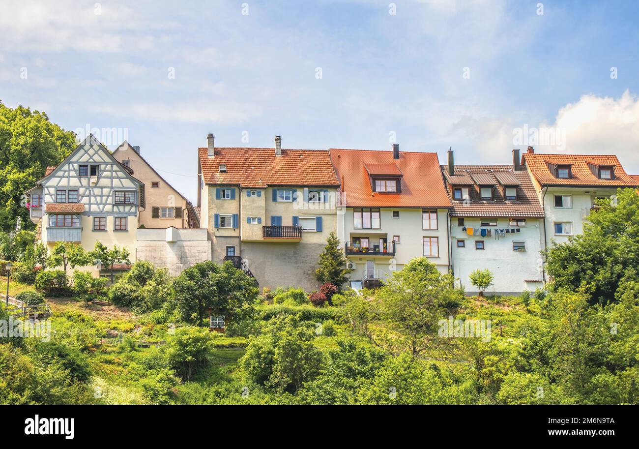 Edificio presso le mura della città, Oberstadt, MÃ¼hlheim an der Donau Foto Stock