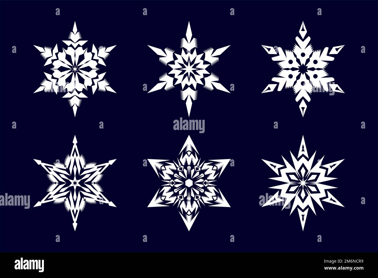 Fiocco di neve bianco su sfondo blu. La carta taglia fiocchi di neve di mestiere con i particolari intricati. Mandala concetto. Forme geometriche complesse. Anno nuovo. Vettore Illustrazione Vettoriale