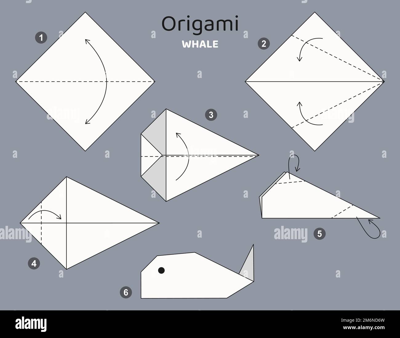 Tutorial Origami. Schema Origami per balena per bambini Immagine e  Vettoriale - Alamy