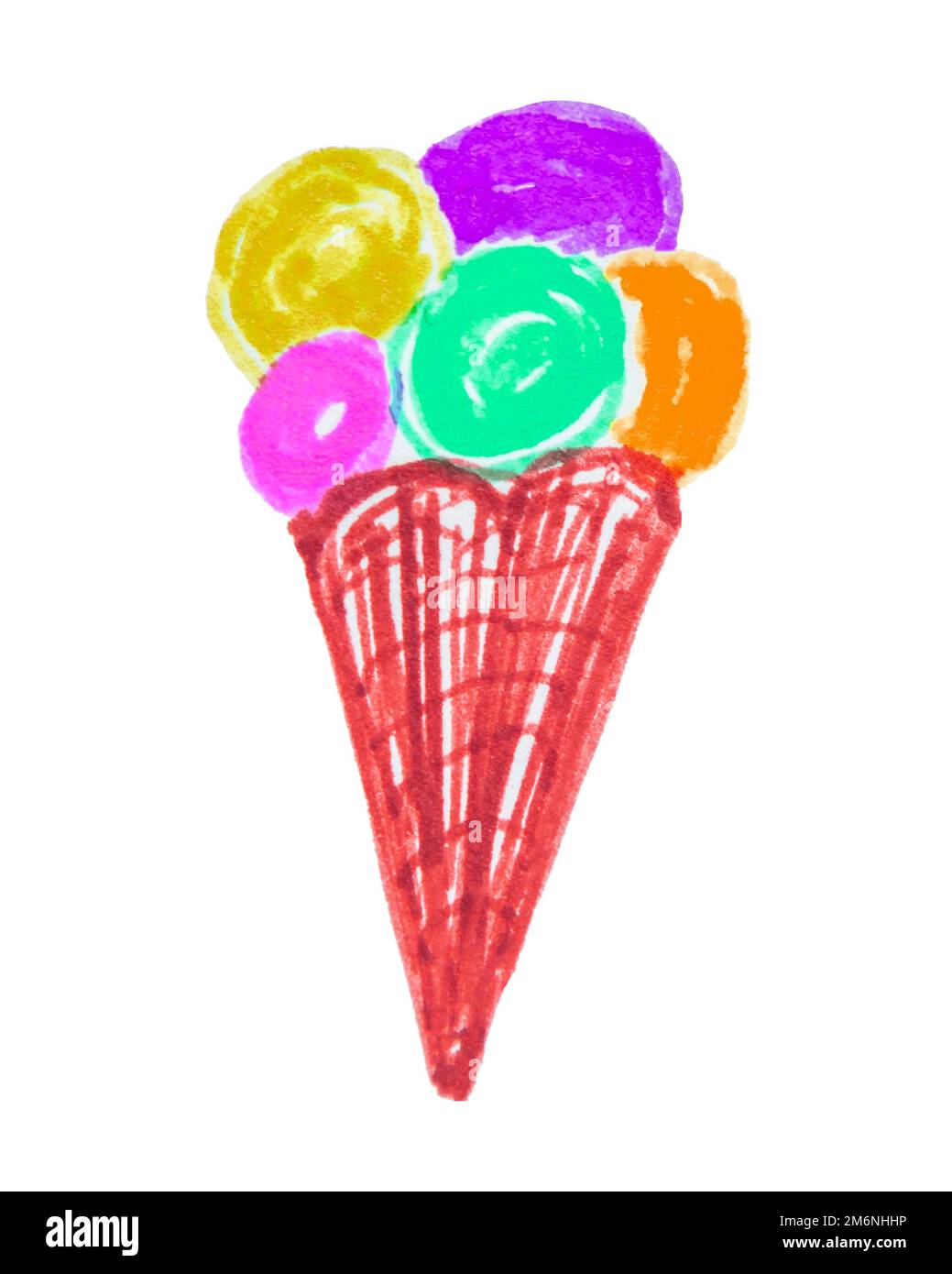 Cono di waffle gelato con palle multicolore su sfondo bianco, simpatico  disegno per bambini con penna in feltro Foto stock - Alamy