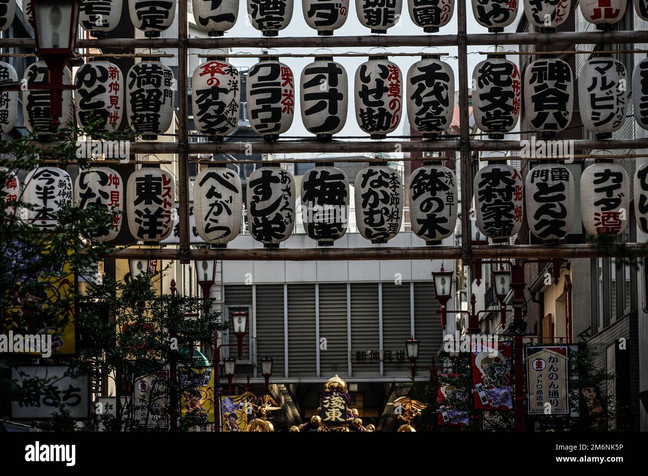 Lanterne di Sanja Matsuri e santuario portatile Foto Stock