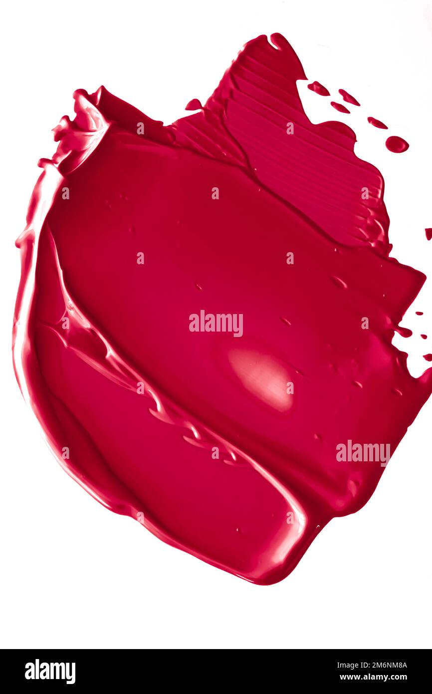 Rosso bellezza Swatch, cura della pelle e trucco cosmetica prodotto campione di texture isolato su sfondo bianco, trucco smudge, crema cosmo Foto Stock