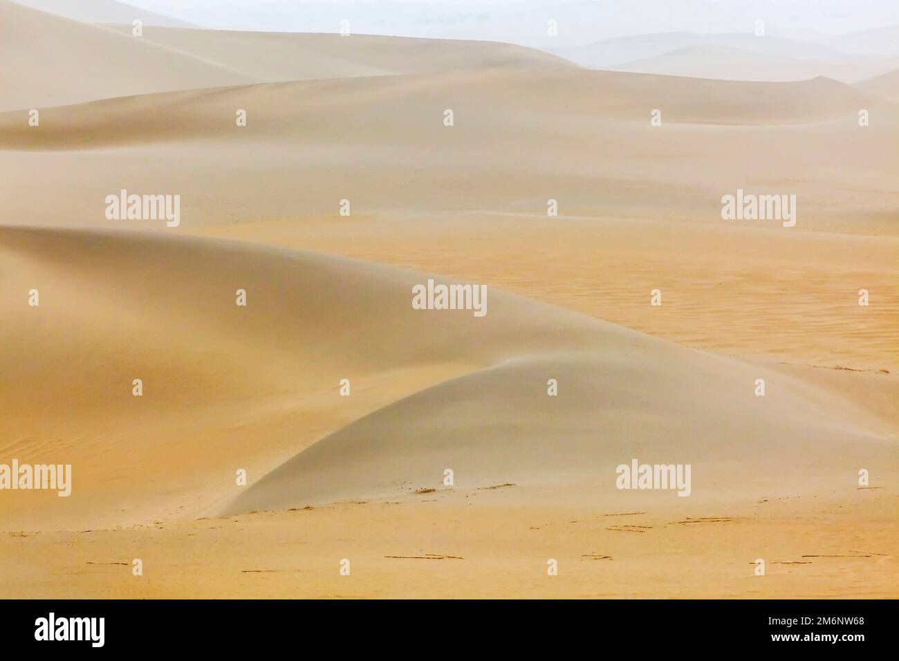 Deserto Taklamakan shifting-sabbie nella nebbia. Bacino di Tim. Regione autonoma dello Xinjiang (Sinkiang). Cina. Foto Stock