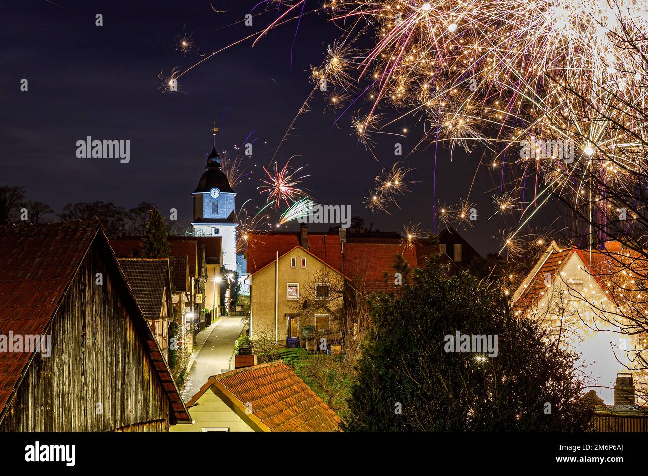Capodanno nel villaggio di Hesse di Herleshausen Foto Stock