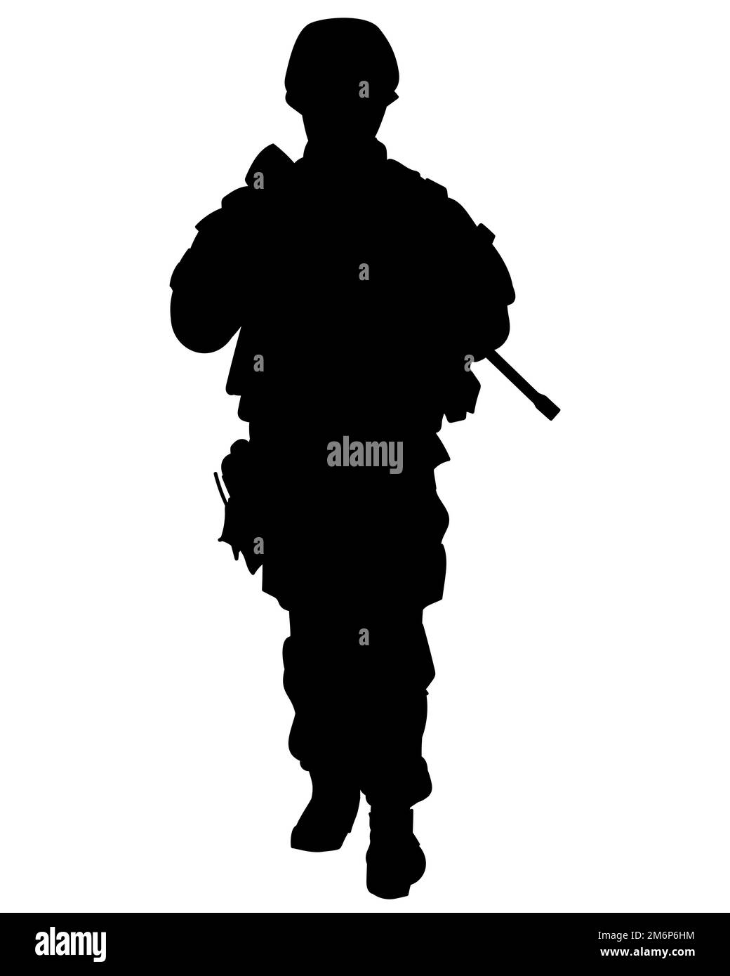 silhouette vettoriale di un soldato in armatura con mitragliatrice Foto Stock