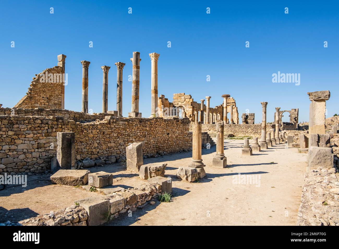 Rovine romane ben conservate a Volubilis, zona di Fez Meknes, Marocco, Africa settentrionale Foto Stock