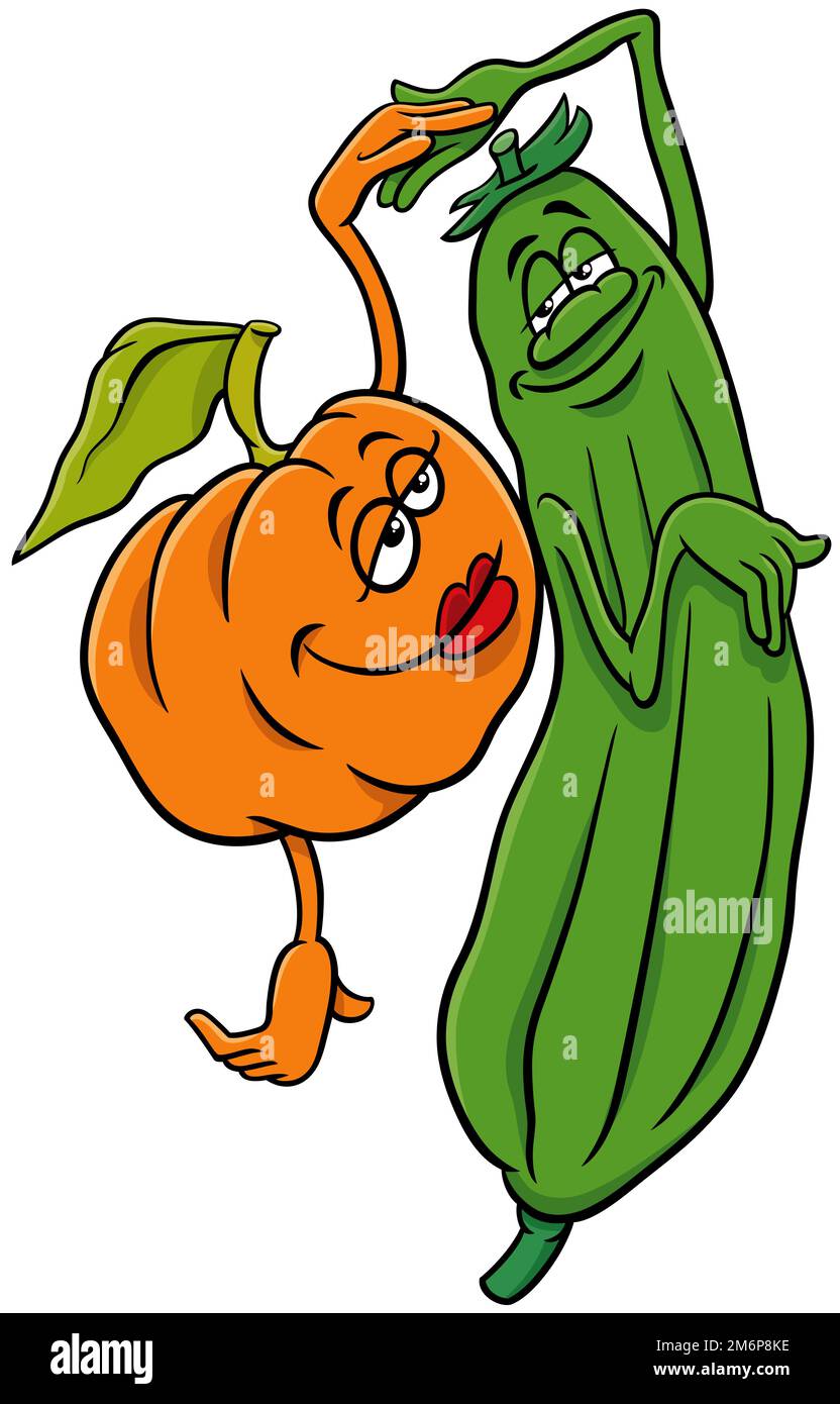 Cartoni animati di zucca e cetrioli di verdure personaggi innamorati Foto Stock