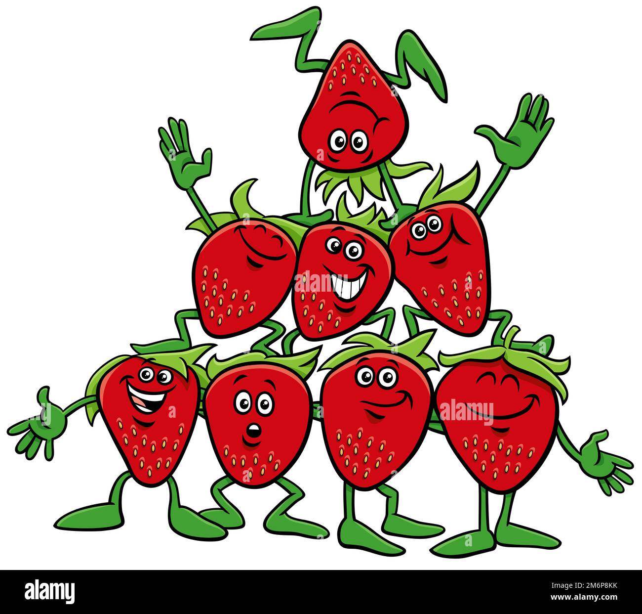 Fumetto Happy Strawberries gruppo di personaggi comici Foto Stock