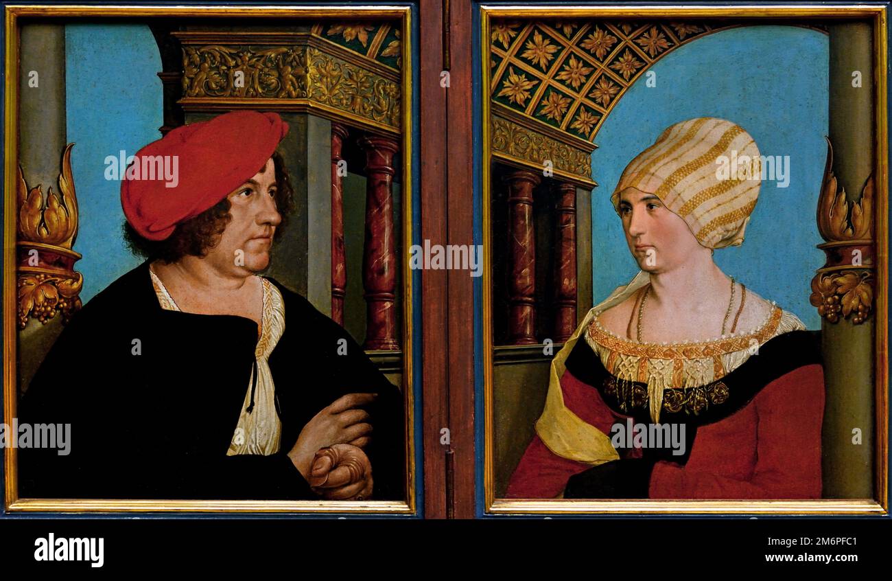 Doppio ritratto del sindaco di Basilea Jacob Meyer zum Hasen e di sua moglie Dorothea Swiss, Svizzera , di Hans Holbein (il giovane) 1497-1543, Germania tedesca Foto Stock