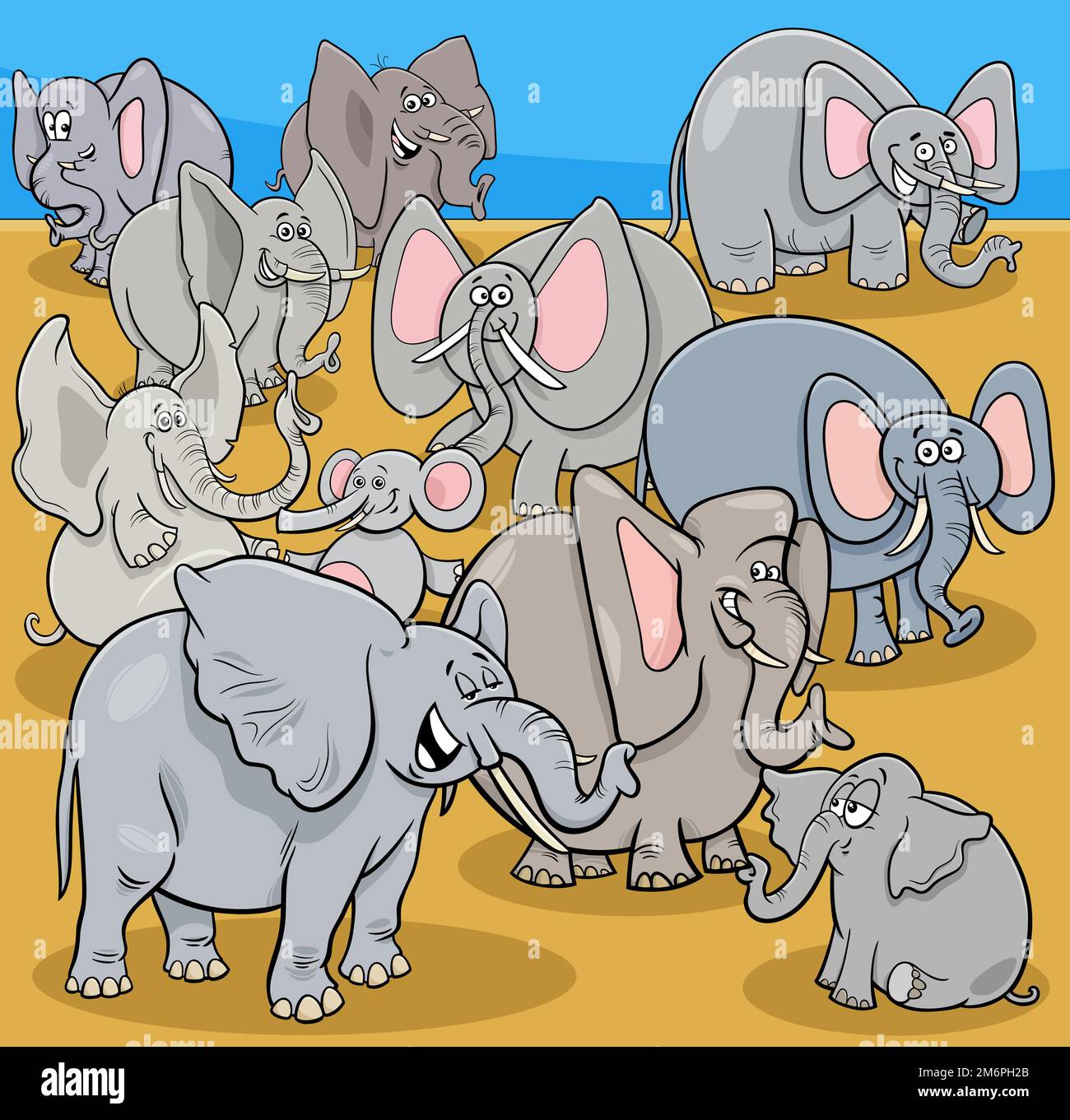 Gruppo di personaggi animali degli elefanti dei cartoni animati Foto Stock