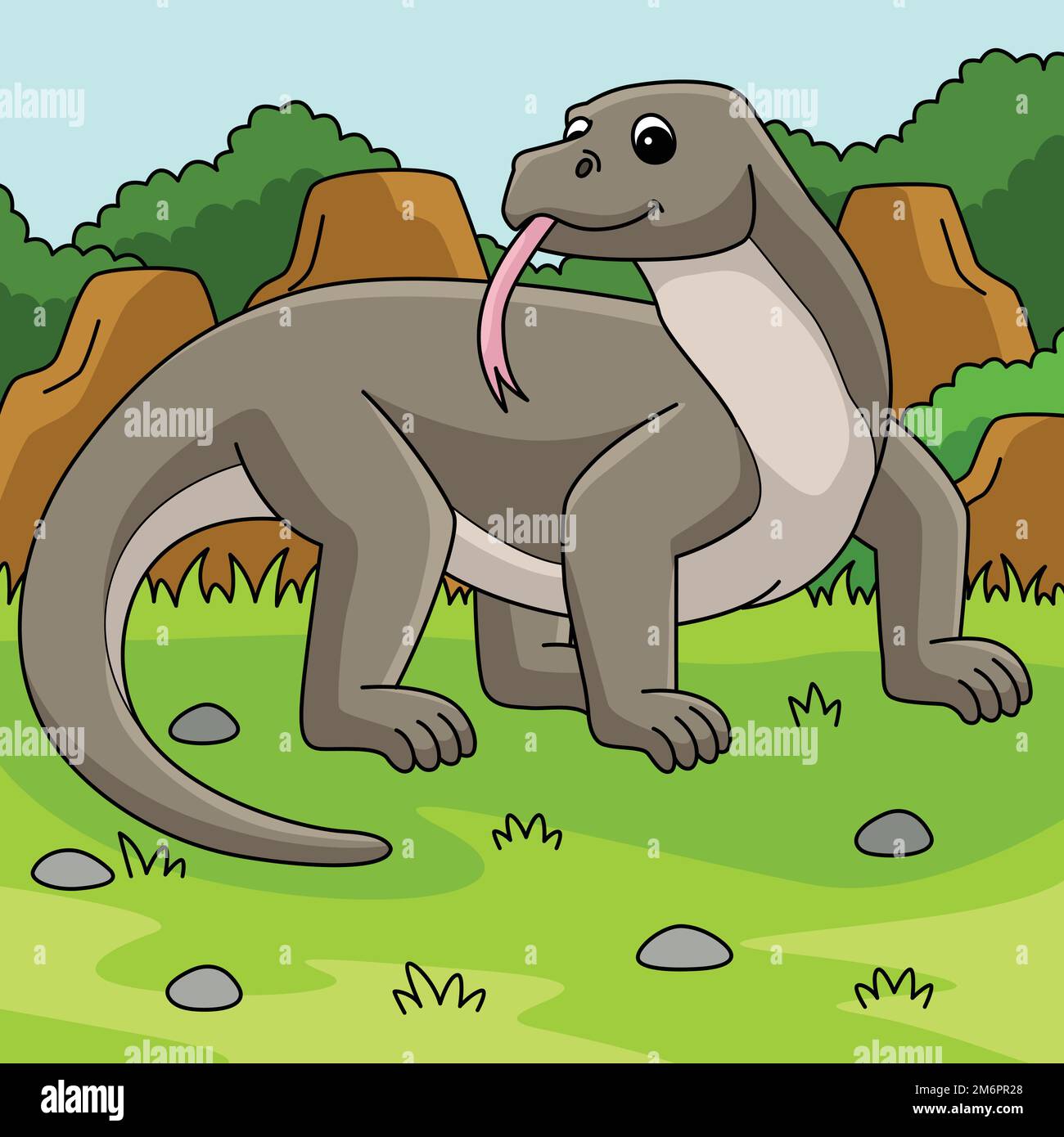 Komodo Dragon animale colorato Cartoon Illustrazione Illustrazione Vettoriale
