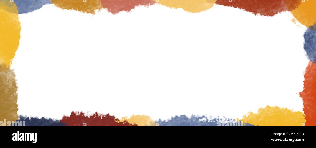 Acquerello dipinto a mano sfondo blu pastello e giallo banner, pittura autunnale contrasto colore con spazio vuoto Foto Stock