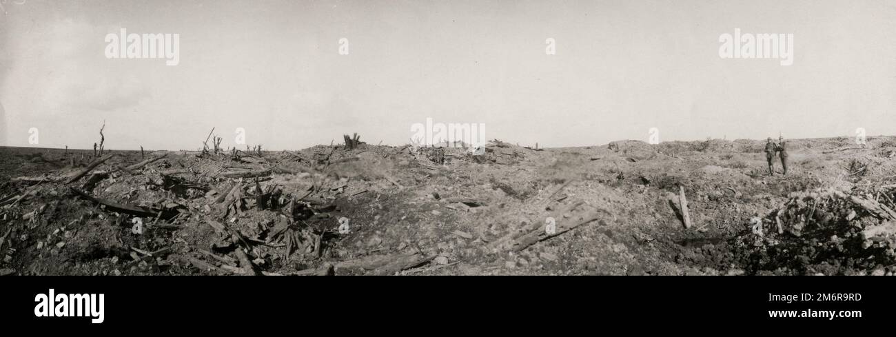 19th ° secolo vintage fotografia: Guerra mondiale 1 WW1 Moquet Farm, battaglia della Somme, Francia Foto Stock