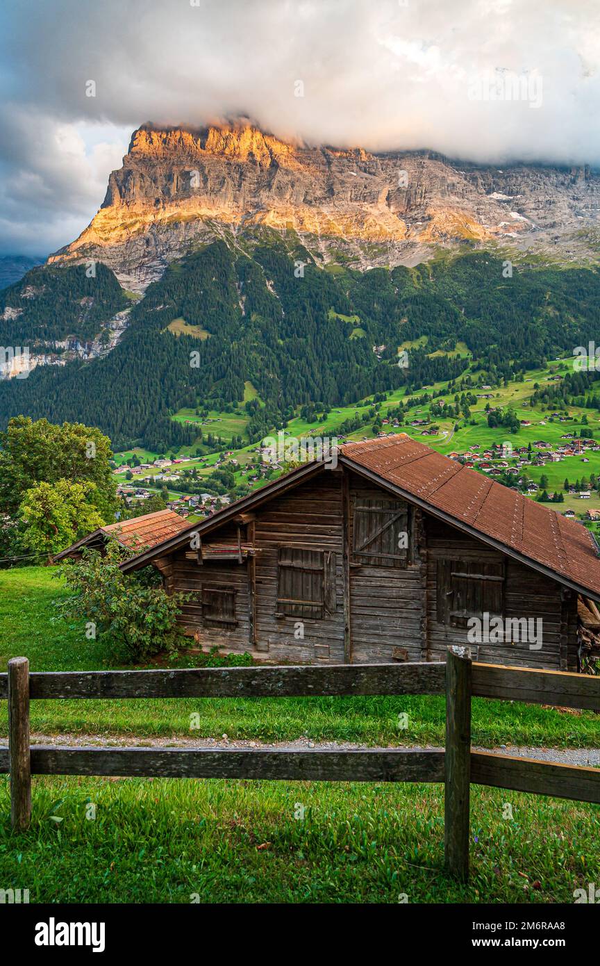 Grindelwald Valley al tramonto Foto Stock