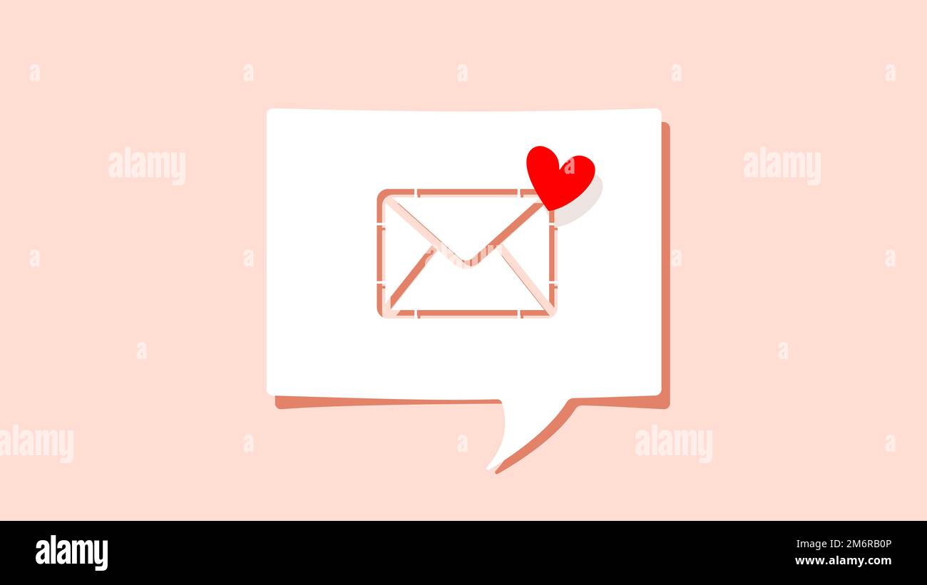 Lettera d'amore o e-mail con il simbolo della forma del cuore sulla bolla scritta di carta bianca ritagliata su sfondo rosa. Amore San Valentino messaggio concetto. Illlust vettoriale Illustrazione Vettoriale