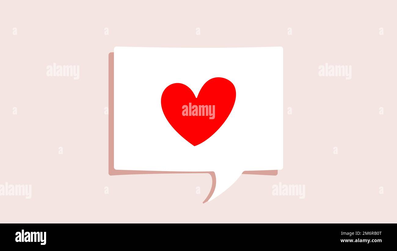 Simbolo a forma di cuore rosso su carta bianca bolla vocale su sfondo rosa. Amore San Valentino messaggio concetto. Illustrazione vettoriale Illustrazione Vettoriale