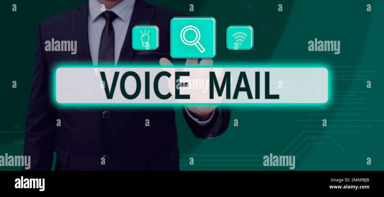 Segno che visualizza la casella vocale. Business Concept sistema elettronico che memorizza i messaggi provenienti dai chiamanti telefonici Foto Stock