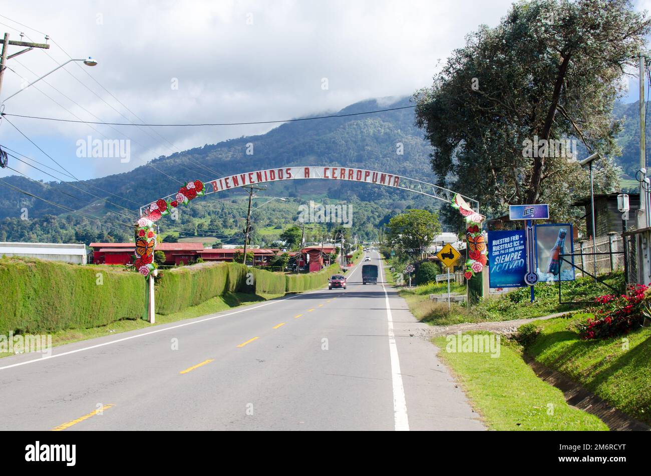 Ingresso a Cerro Punta negli altopiani di Chiriqui a Panama Foto Stock