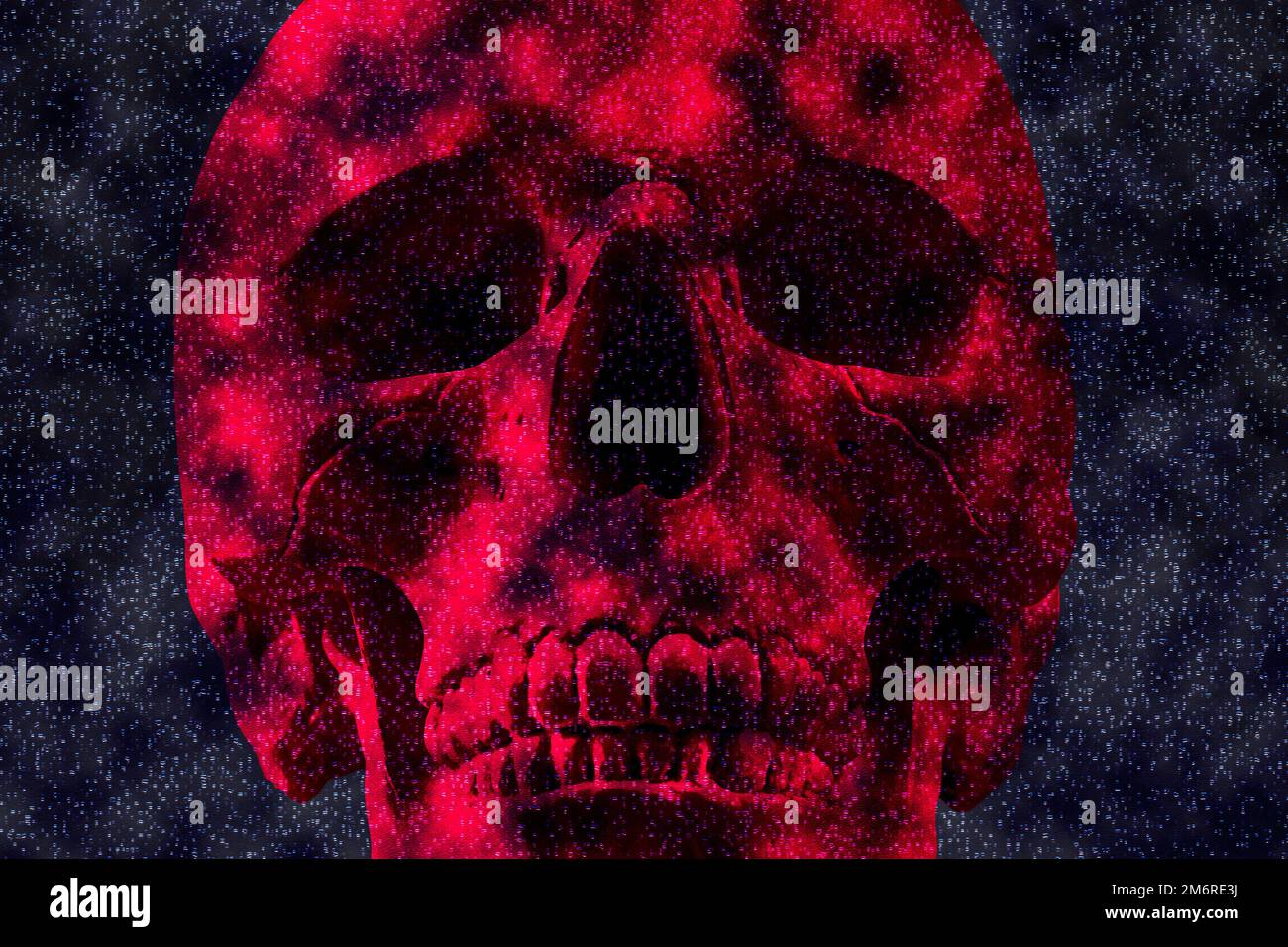 Un cranio di volto umano una bocca chiusa in intelligenza artificiale cripto stile arte. Immagine creativa moderna con un concetto chiuso Foto Stock