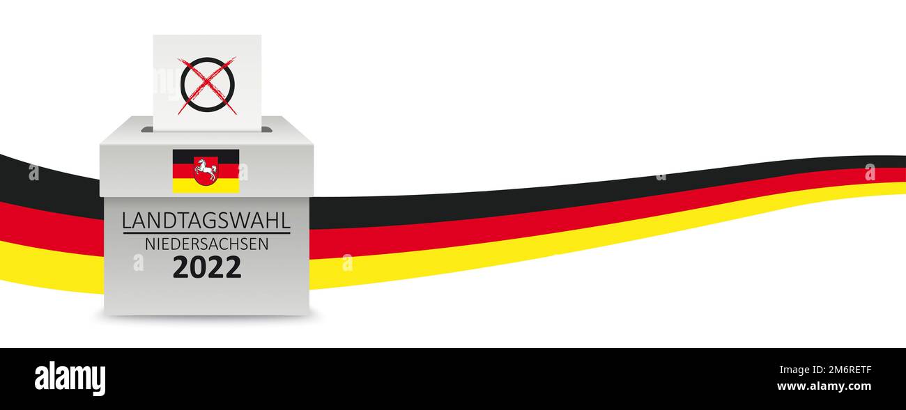 Header bandiera tedesca Landtagswahl Niedersachsen Vota Box a destra Foto Stock