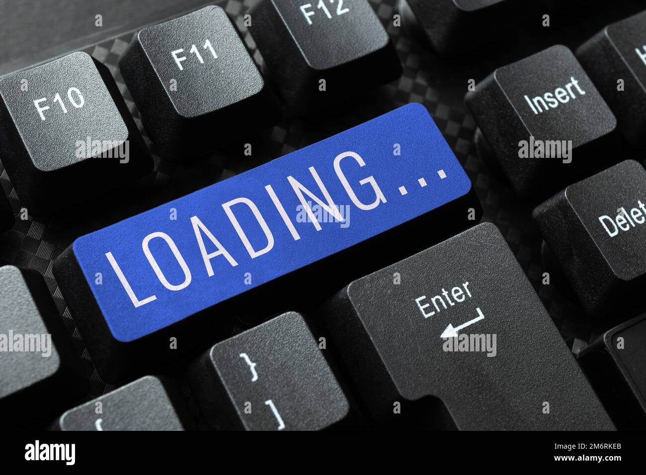 Scrittura visualizzazione testo Caricamento. La vetrina aziendale richiede tempo per scaricare e visualizzare il contenuto di una pagina Web Foto Stock