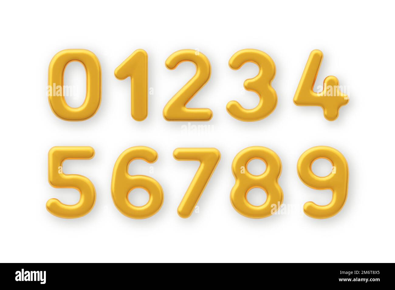 3D Gold numero 1,2,3,4,5,6,7,8,9 e null su sfondo bianco. Illustrazione Vettoriale