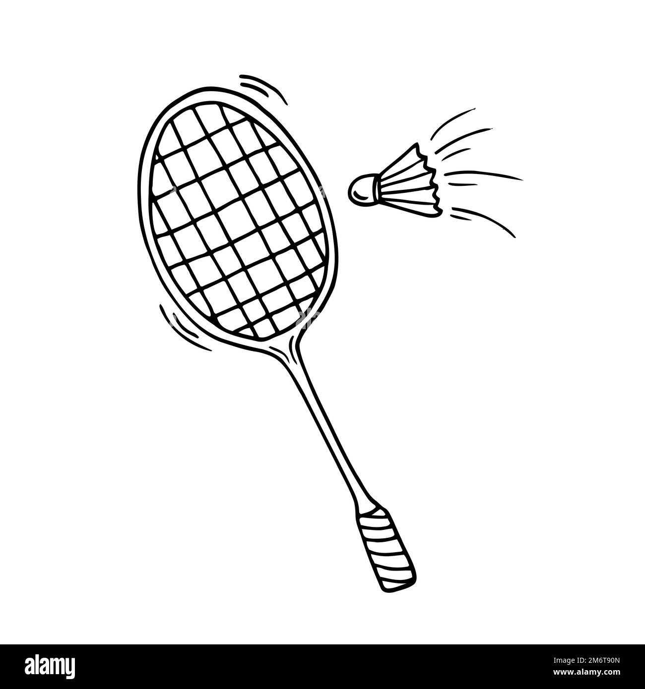 Doodle Badminton. Shuttlecock e racchetta. Sport e ricreazione. Vettore Doodle Illustrazione Vettoriale