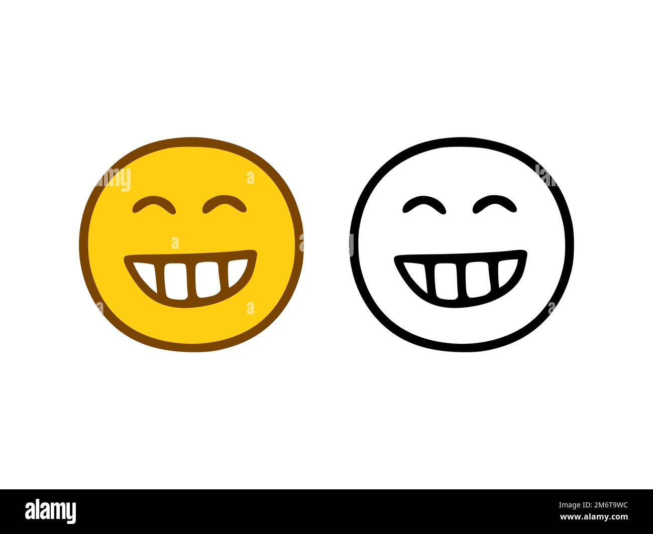 Emoticon ridente in stile doodle isolato su sfondo bianco Foto Stock